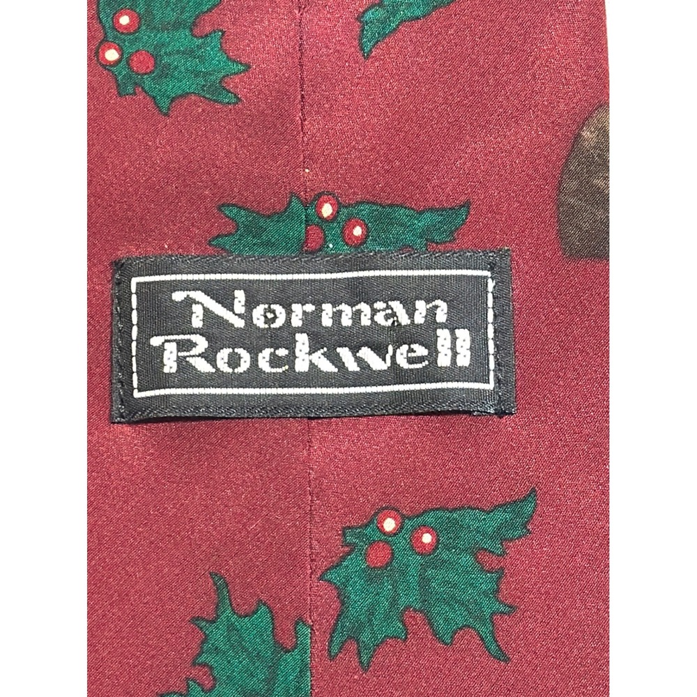 Norman Rockwell Mens Silk Tie God Bless Us Everyone Christmas Carol Burgundy 95 - Picture 2 of 7